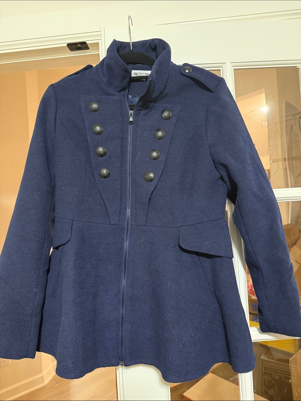 Celebrity pink Navy Military-Style Wool Blend Coat - Women size large